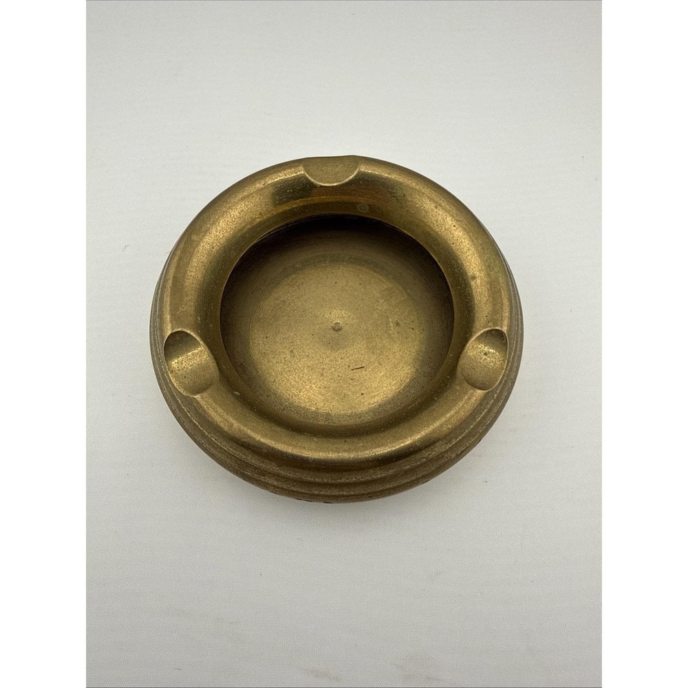 Vintage Brass Ashtray Round 4 Inch Made in India MCM 3 Notch